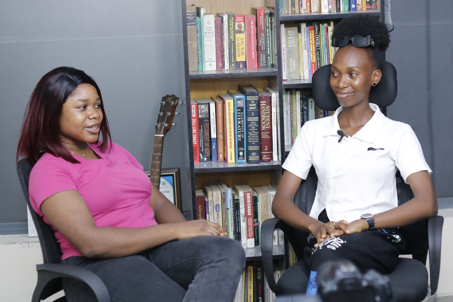 two ladies having a podcast